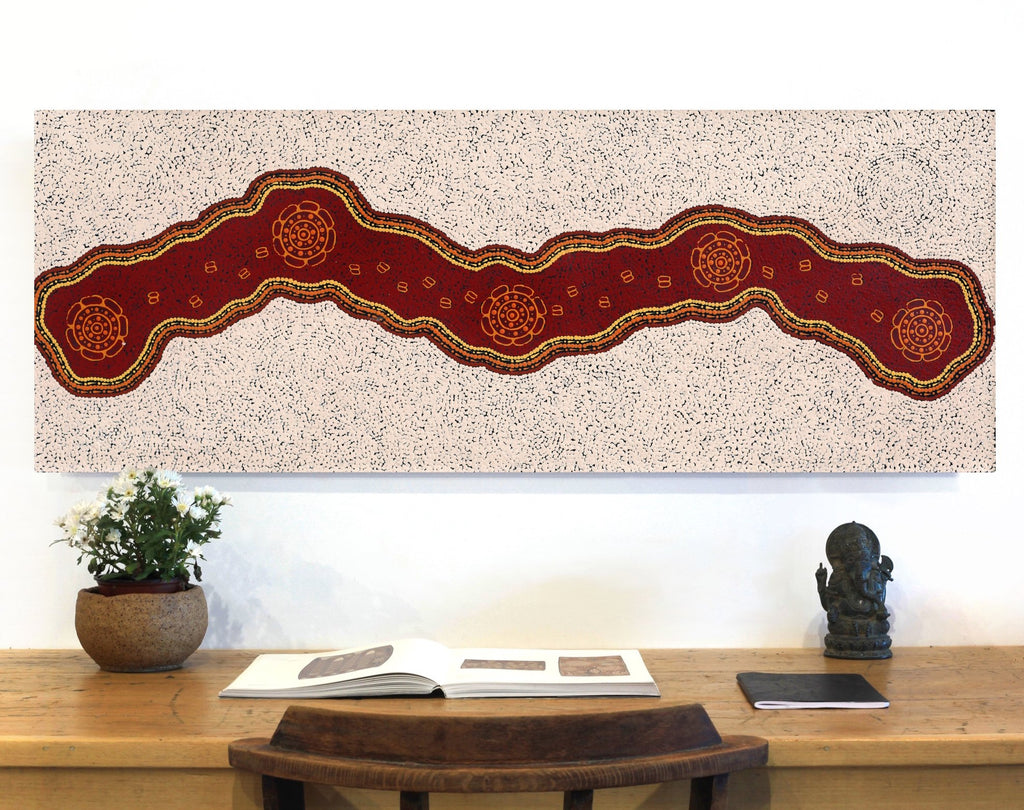 Aboriginal Artwork by Kara Napangardi Ross, Pamapardu Jukurrpa (Flying Ant Dreaming) - Warntungurru, 122x46cm