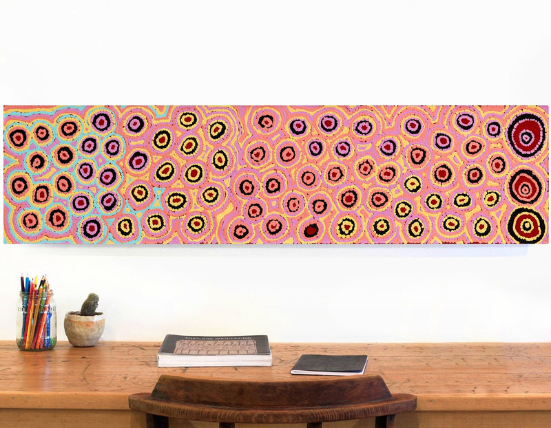 Aboriginal Artwork by Kelly Napangardi Michaels, Mina Mina Dreaming - Ngalyipi, 122x30cm