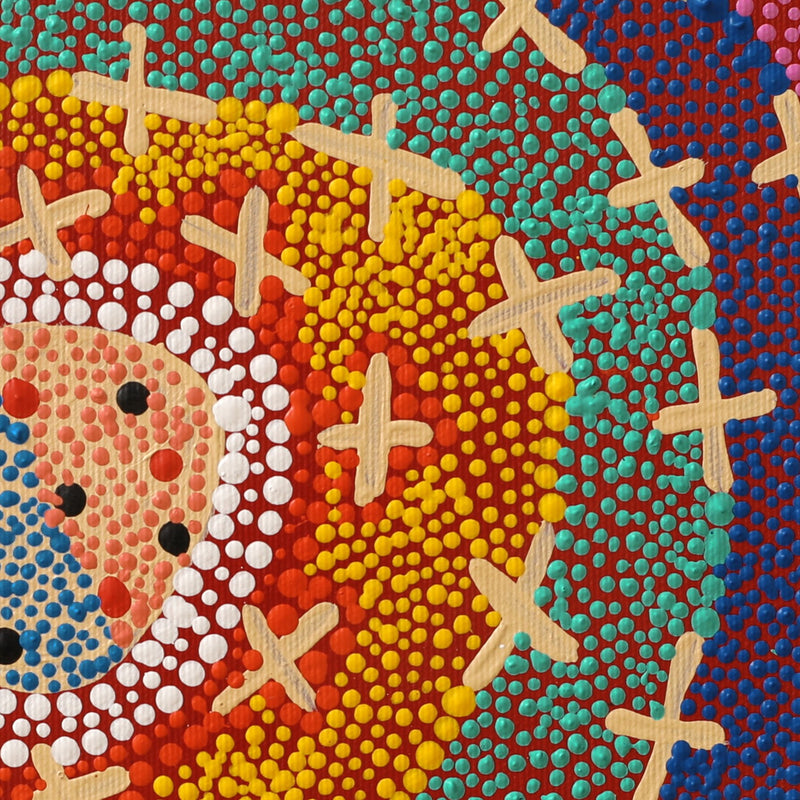 Aboriginal Artwork by Kershini Napaljarri Collins, Ngatijirri Jukurrpa (Budgerigar Dreaming), 30x30cm