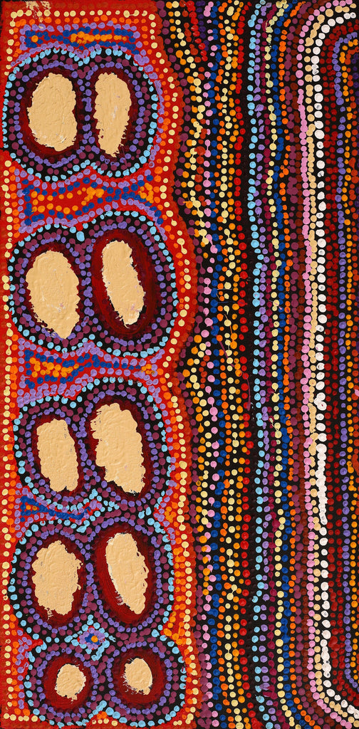 Aboriginal Artwork by Kieran Japangardi Michaels, Lappi Lappi Jukurrpa, 61x30cm