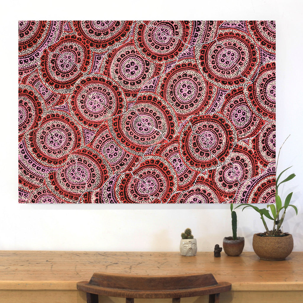 Aboriginal Artwork by Kirsty-Anne Napanangka Martin, Ngalyipi Jukurrpa (Snakevine Dreaming) - Mina Mina, 107x76cm