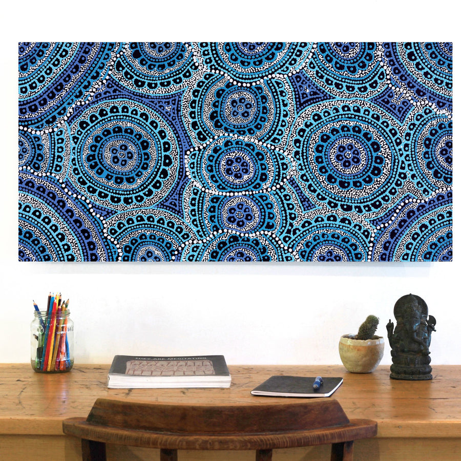 Aboriginal Artwork by Kirsty-Anne Napanangka Martin, Ngalyipi Jukurrpa (Snakevine Dreaming) - Mina Mina, 91x46cm