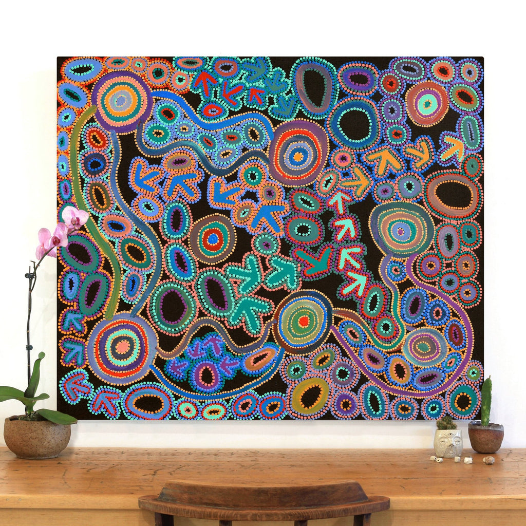 Aboriginal Artwork by Lee Nangala Gallagher, Yankirri Jukurrpa (Emu Dreaming) - Ngarlikurlangu, 107x91cm