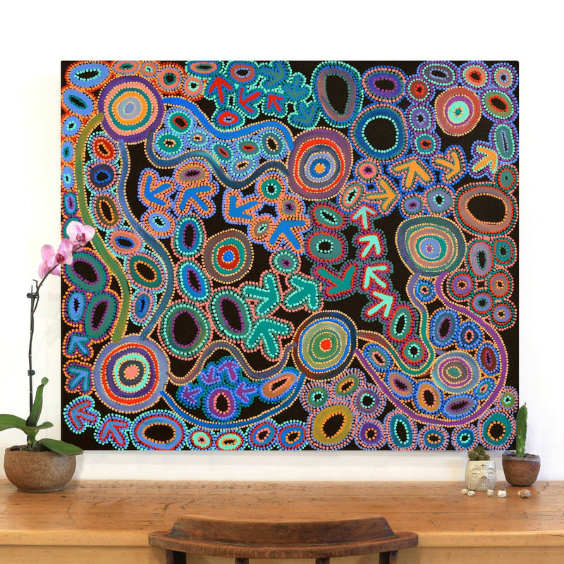 Aboriginal Artwork by Lee Nangala Gallagher, Yankirri Jukurrpa (Emu Dreaming) - Ngarlikurlangu, 107x91cm