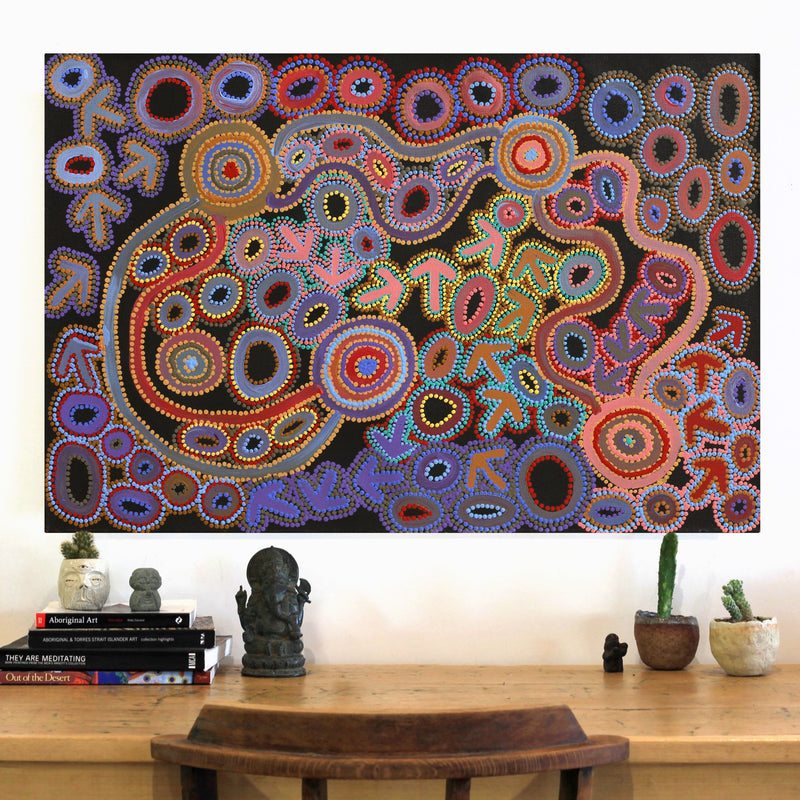 Aboriginal Artwork by Lee Nangala Gallagher, Yankirri Jukurrpa (Emu Dreaming) - Ngarlikurlangu, 91x61cm