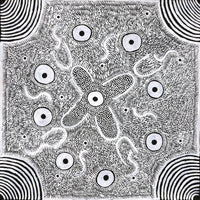 Aboriginal Artwork by Lindy Nangala Briscoe, Karnta Jukurrpa (Womens Dreaming), 46x46cm