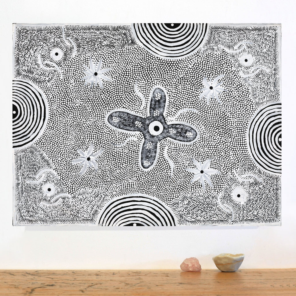Aboriginal Artwork by Lindy Nangala Briscoe, Watiya-warnu Jukurrpa (Seed Dreaming), 61x46cm