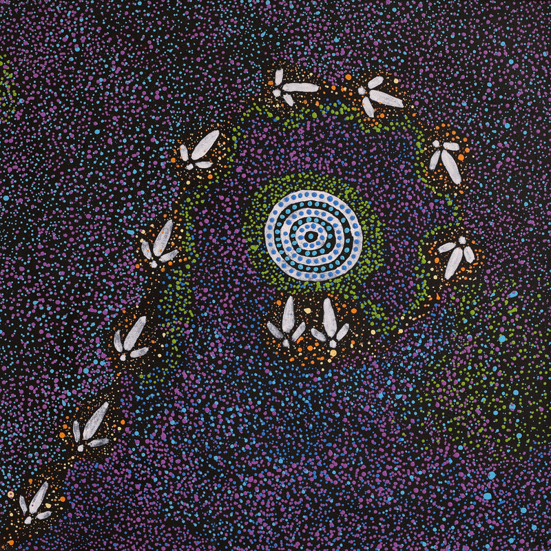 Aboriginal Artwork by Lloyd Jampijinpa Brown, Yankirri Jukurrpa (Emu Dreaming) - Ngarlikurlangu, 61x61cm