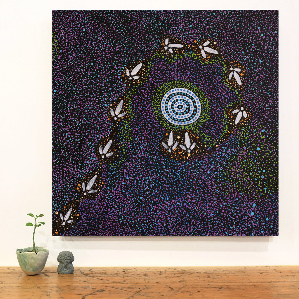Aboriginal Artwork by Lloyd Jampijinpa Brown, Yankirri Jukurrpa (Emu Dreaming) - Ngarlikurlangu, 61x61cm