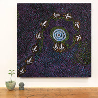 Aboriginal Artwork by Lloyd Jampijinpa Brown, Yankirri Jukurrpa (Emu Dreaming) - Ngarlikurlangu, 61x61cm