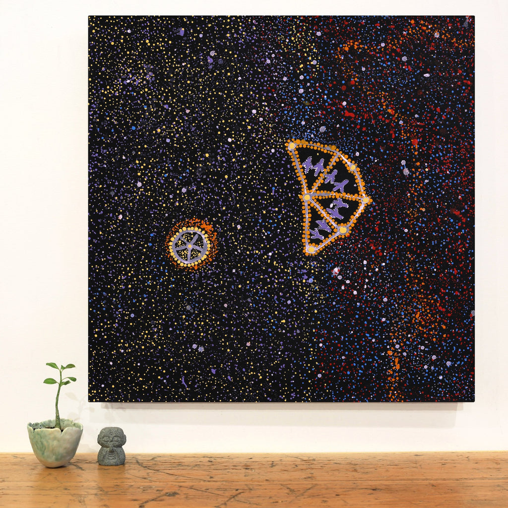 Aboriginal Artwork by Lloyd Jampijinpa Brown, Yankirri Jukurrpa (Emu Dreaming) - Ngarlikurlangu, 61x61cm