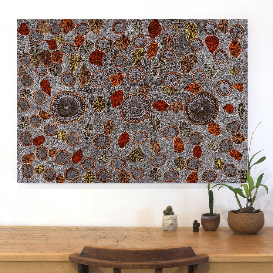 Aboriginal Artwork by Lola Nampijinpa Brown, Ngapa Jukurrpa - Mikanji, 107x76cm