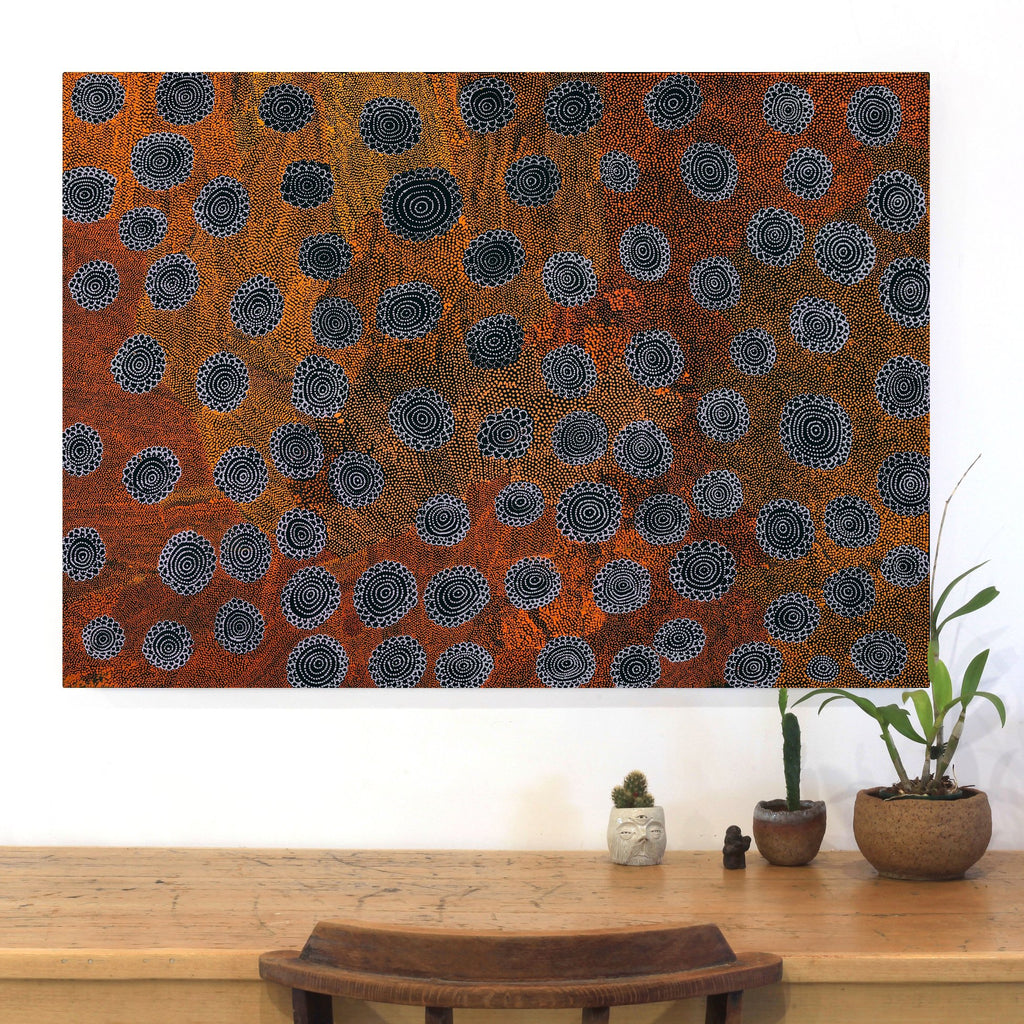 Aboriginal Artwork by Lola Nampijinpa Brown, Ngapa Jukurrpa - Mikanji, 107x76cm