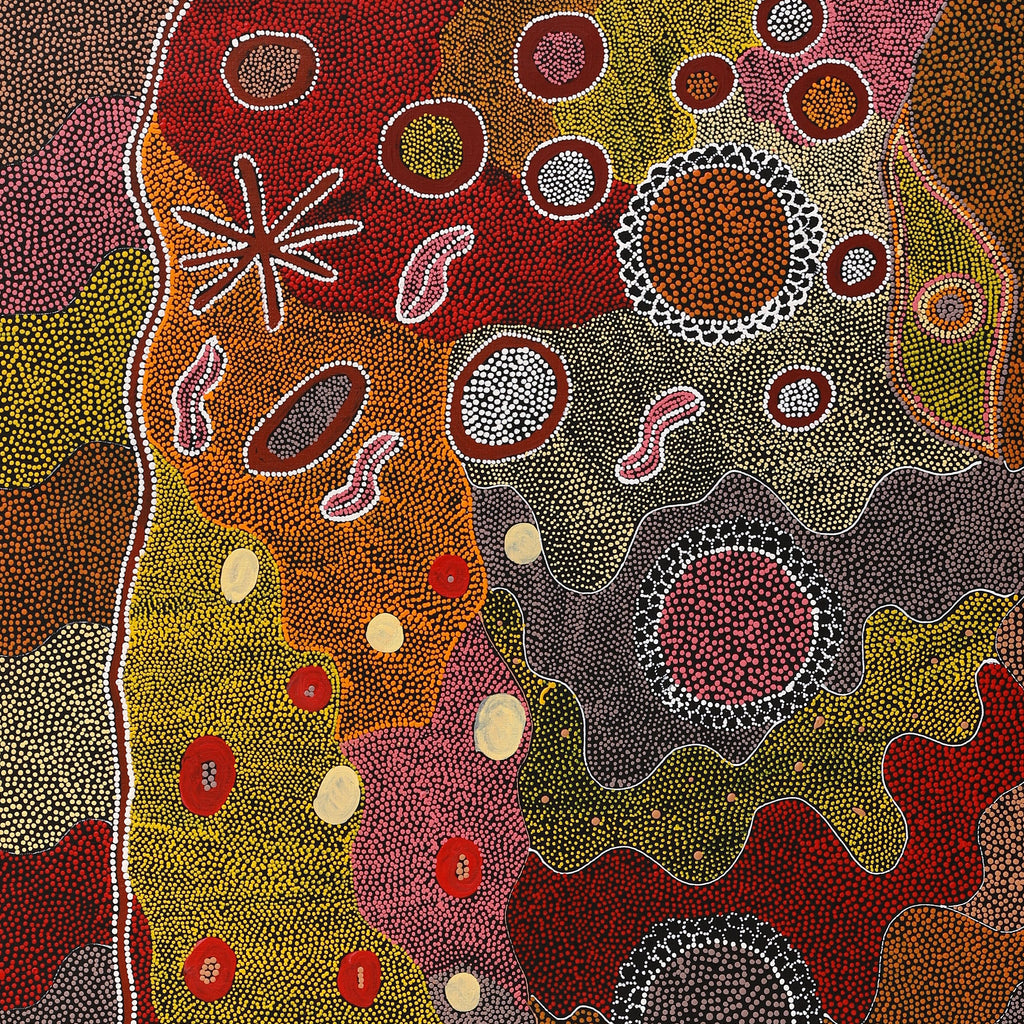 Aboriginal Artwork by Lola Nampijinpa Brown, Ngapa Jukurrpa - Mikanji, 122x91cm