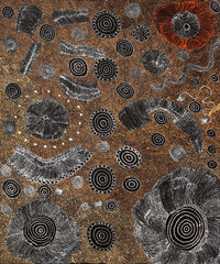 Aboriginal Artwork by Lola Nampijinpa Brown, Ngapa Jukurrpa - Mikanji, 91x76cm
