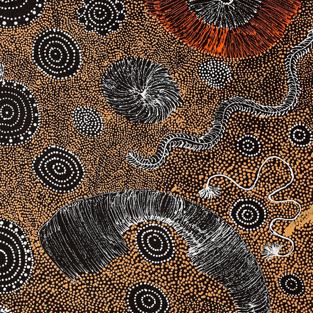 Aboriginal Artwork by Lola Nampijinpa Brown, Ngapa Jukurrpa - Mikanji, 91x76cm