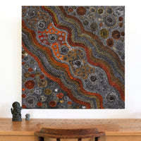 Aboriginal Artwork by Lola Nampijinpa Brown, Ngapa Jukurrpa - Mikanji, 91x91cm