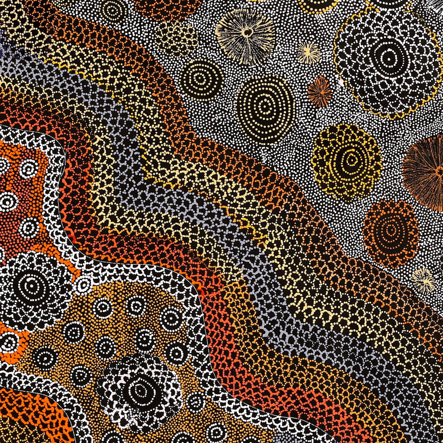 Aboriginal Artwork by Lola Nampijinpa Brown, Ngapa Jukurrpa - Mikanji, 91x91cm