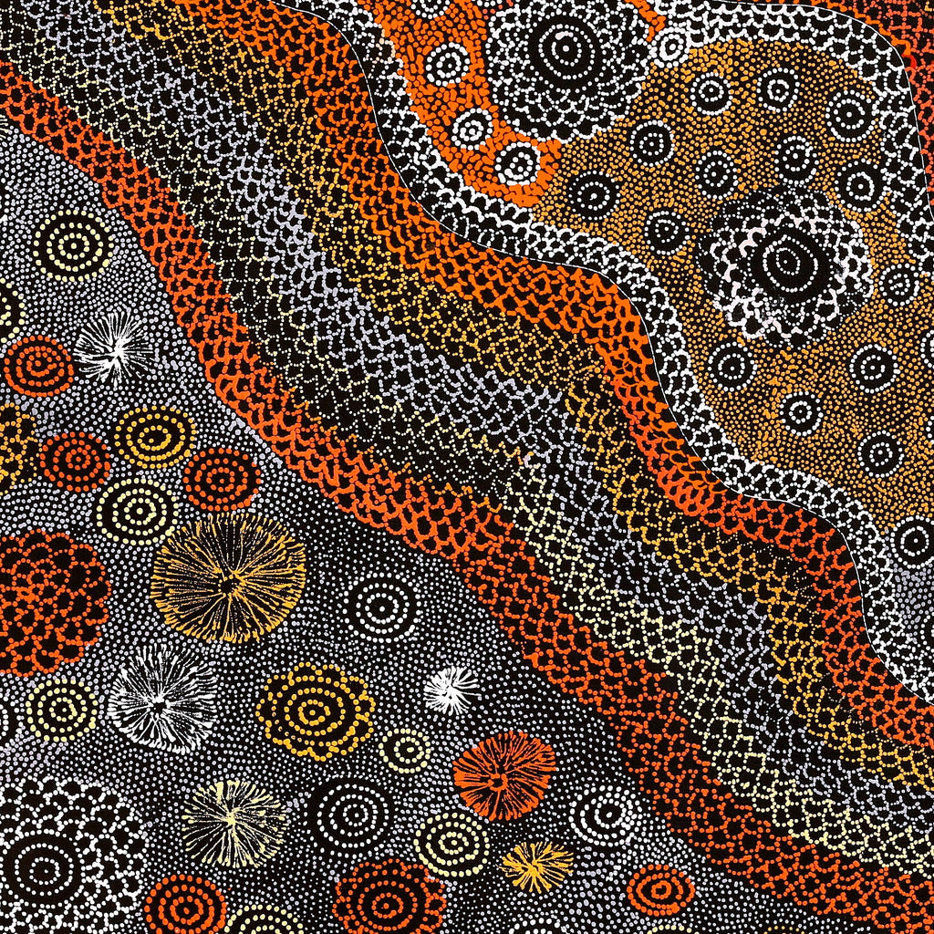 Aboriginal Artwork by Lola Nampijinpa Brown, Ngapa Jukurrpa - Mikanji, 91x91cm