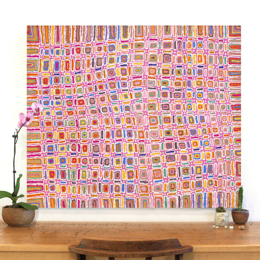 Aboriginal Artwork by Lynette Nangala Singleton, Ngapa Jukurrpa - Puyurru, 107x91cm