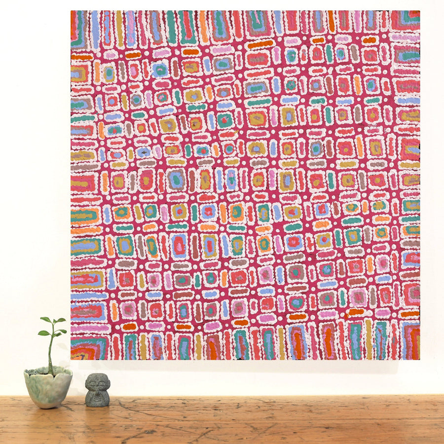 Aboriginal Artwork by Lynette Nangala Singleton, Ngapa Jukurrpa - Puyurru, 61x61cm