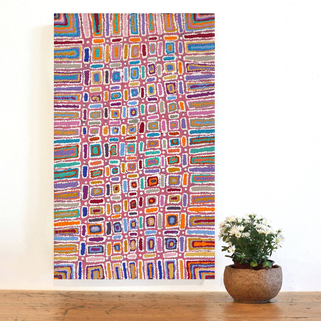 Aboriginal Artwork by Lynette Nangala Singleton, Ngapa Jukurrpa - Puyurru, 76x46cm