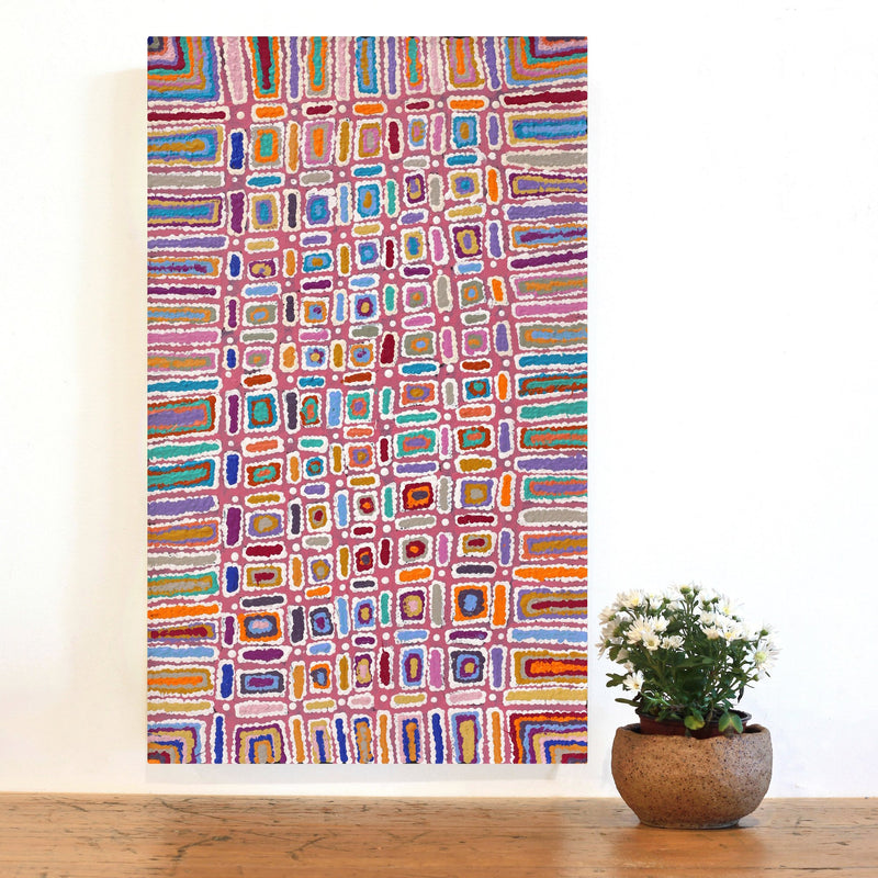 Aboriginal Artwork by Lynette Nangala Singleton, Ngapa Jukurrpa - Puyurru, 76x46cm