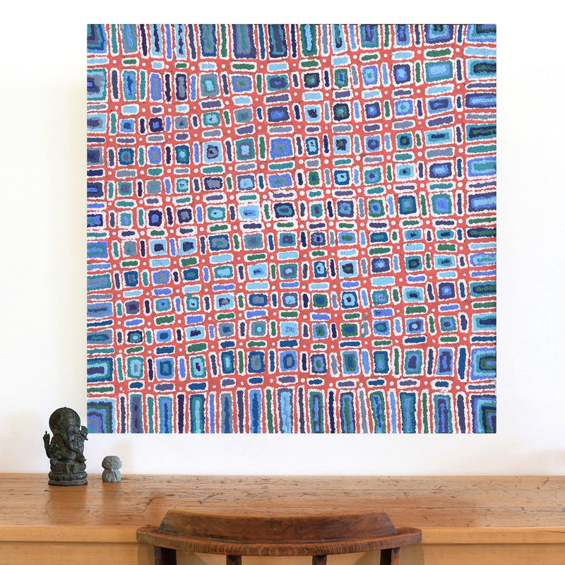 Aboriginal Artwork by Lynette Nangala Singleton, Ngapa Jukurrpa - Puyurru, 91x91cm