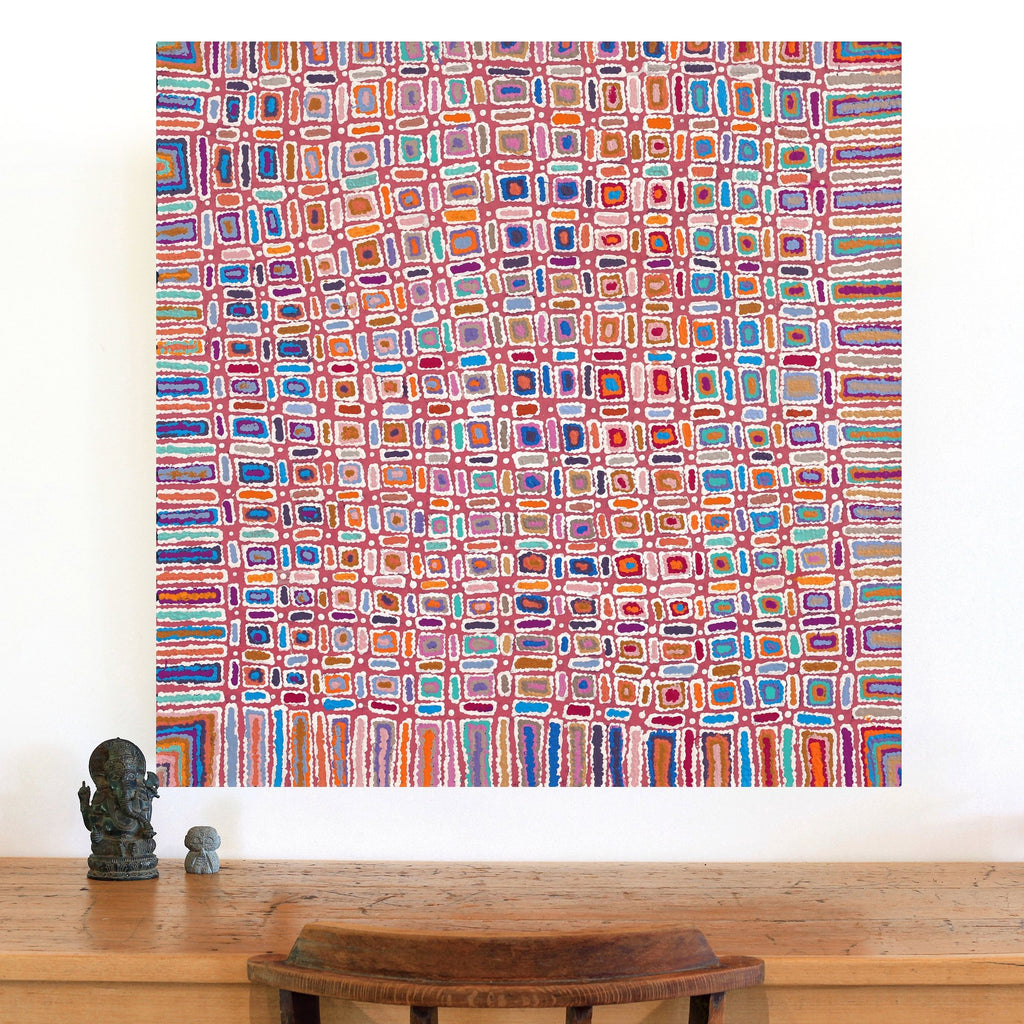 Aboriginal Artwork by Lynette Nangala Singleton, Ngapa Jukurrpa - Puyurru, 91x91cm