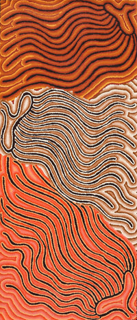 Aboriginal Artwork by Madeleine Napangardi Dixon, Majardi Jukurrpa (Hairstring Belt/Skirt or Tassel Dreaming) - Mina Mina, 107x46cm