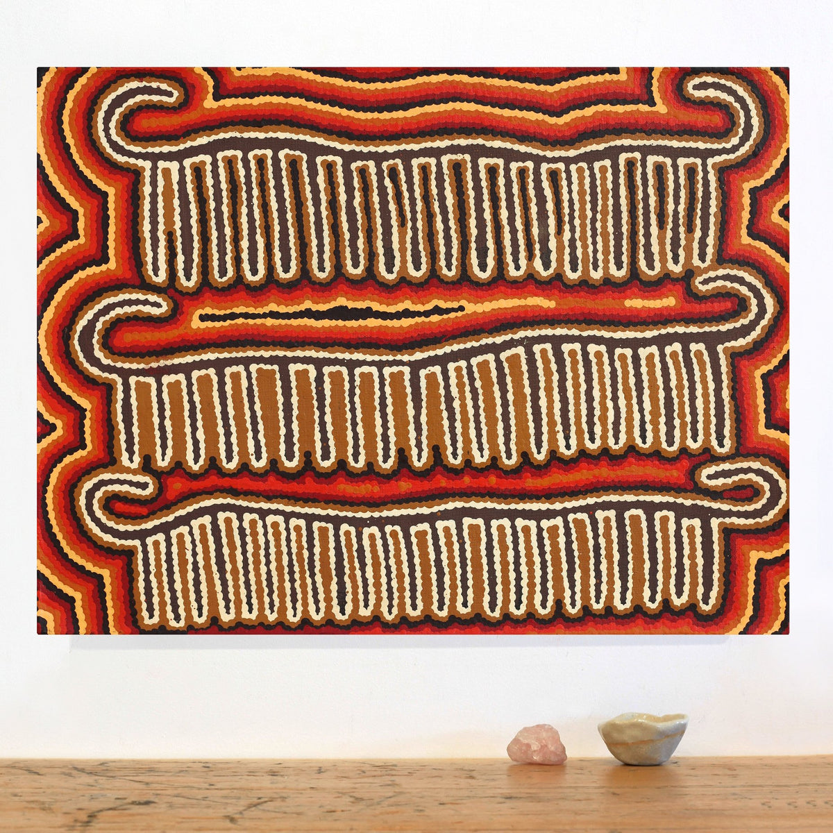 Aboriginal Art by Madeleine Napangardi Dixon, Majardi Jukurrpa (Hairstring Belt/Skirt or Tassel Dreaming) - Mina Mina, 61x46cm - ART ARK®