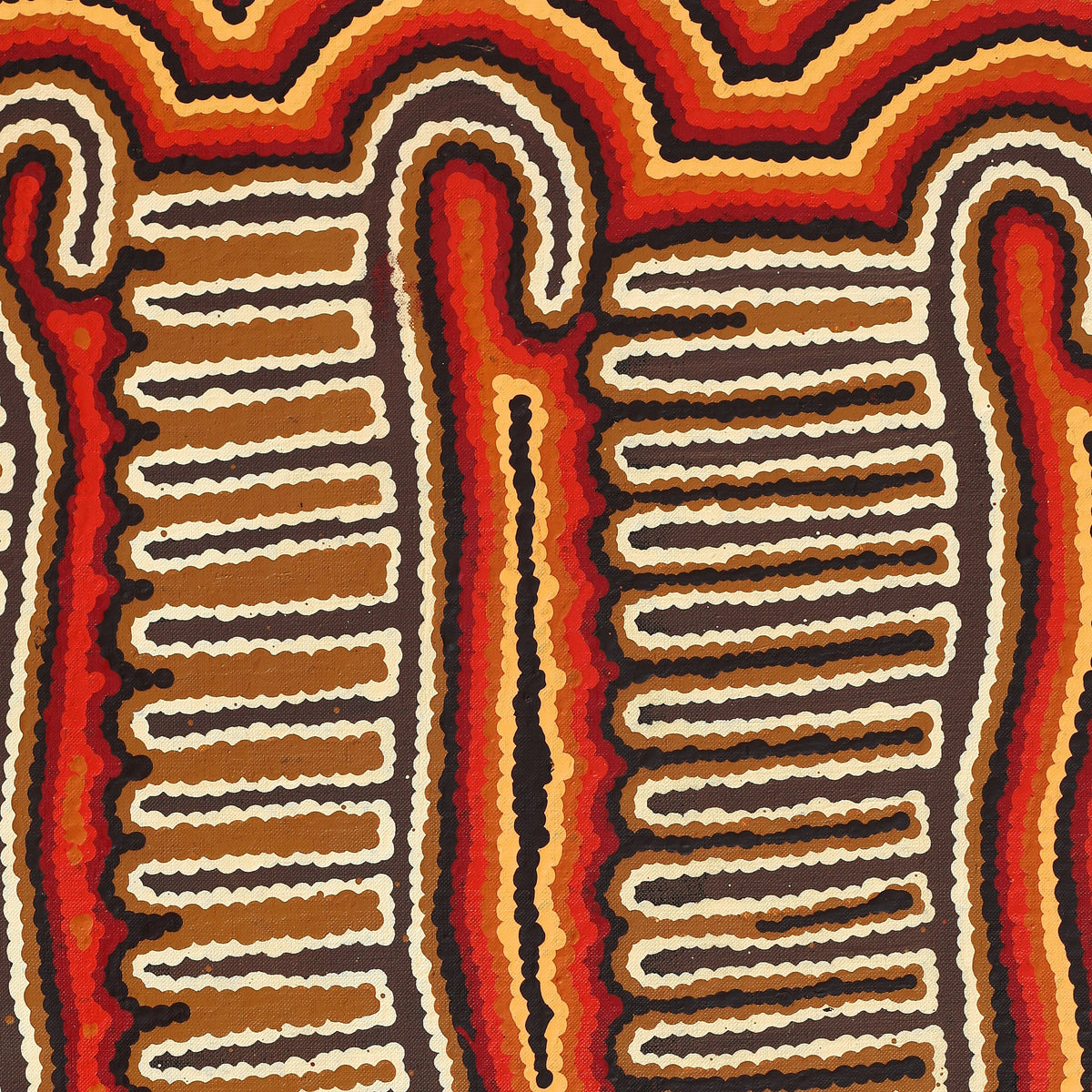 Aboriginal Art by Madeleine Napangardi Dixon, Majardi Jukurrpa (Hairstring Belt/Skirt or Tassel Dreaming) - Mina Mina, 61x46cm - ART ARK®