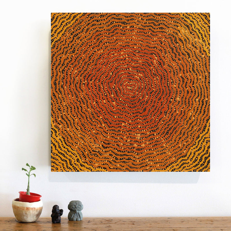 Aboriginal Artwork by Madeleine Napangardi Dixon, Ngalyipi Jukurrpa (Snakevine Dreaming) - Mina Mina, 46x46cm