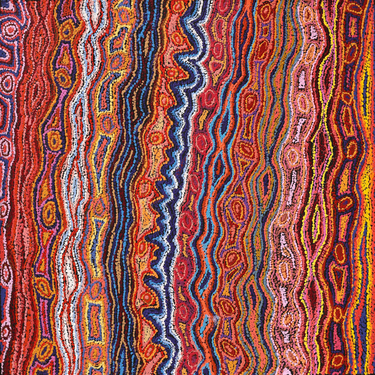 Aboriginal Art by Magda Nakamarra Curtis, Lappi Lappi Jukurrpa, 107x107cm - ART ARK®