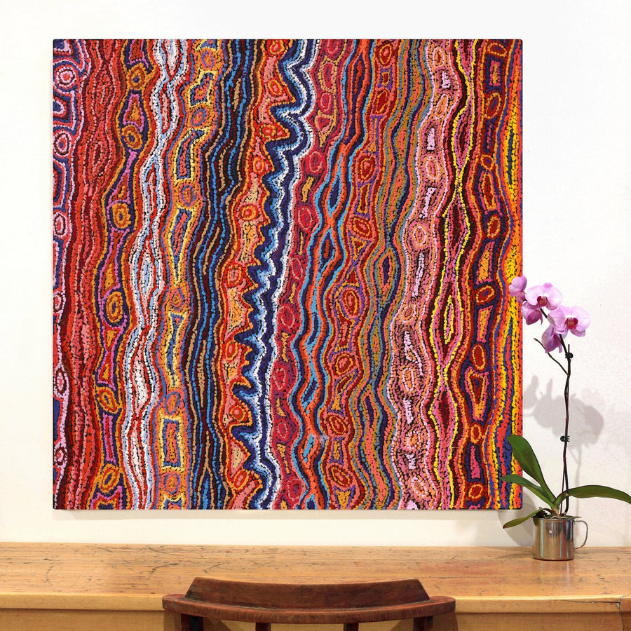 Aboriginal Artwork by Magda Nakamarra Curtis, Lappi Lappi Jukurrpa, 107x107cm