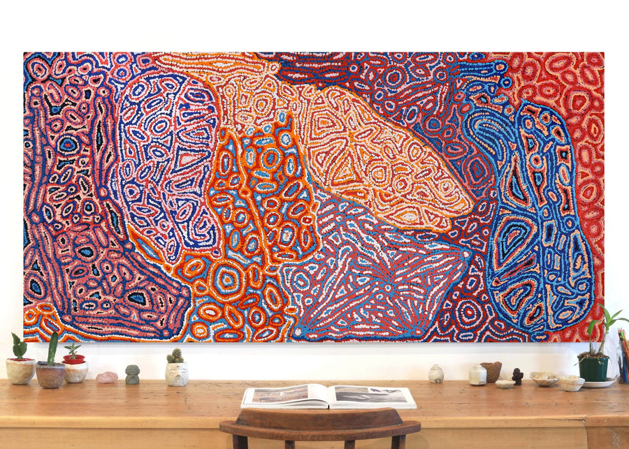Aboriginal Artwork by Magda Nakamarra Curtis, Lappi Lappi Jukurrpa, 182x91cm