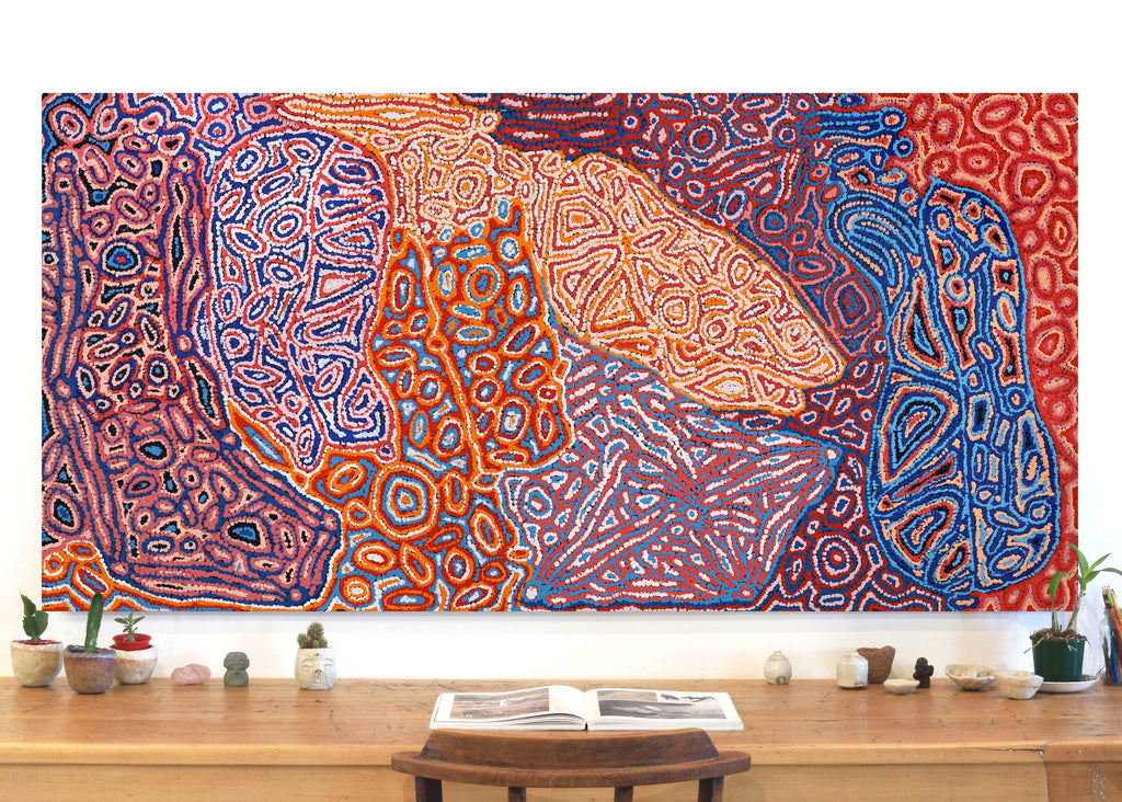 Aboriginal Art by Magda Nakamarra Curtis, Lappi Lappi Jukurrpa, 182x91cm - ART ARK®