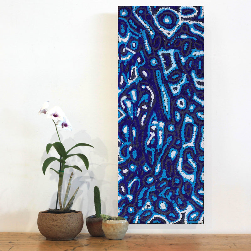 Aboriginal Artwork by Magda Nakamarra Curtis, Lappi Lappi Jukurrpa, 76x30cm