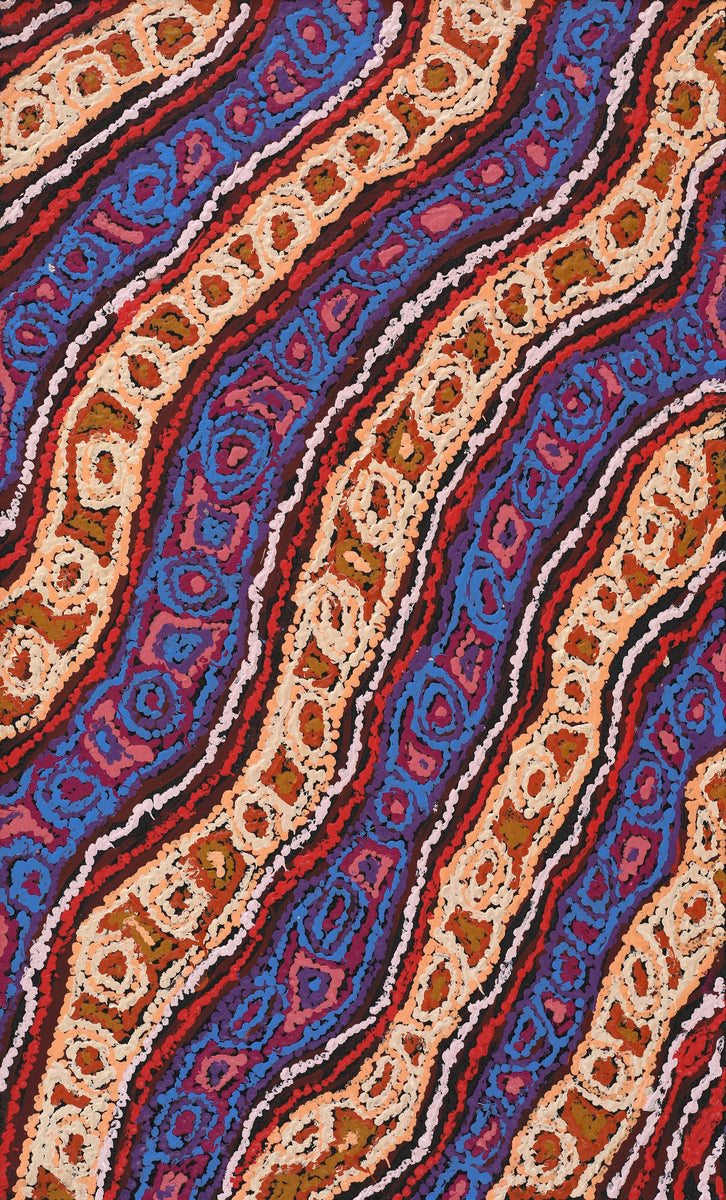 Aboriginal Art by Magda Nakamarra Curtis, Lappi Lappi Jukurrpa, 76x46cm - ART ARK®