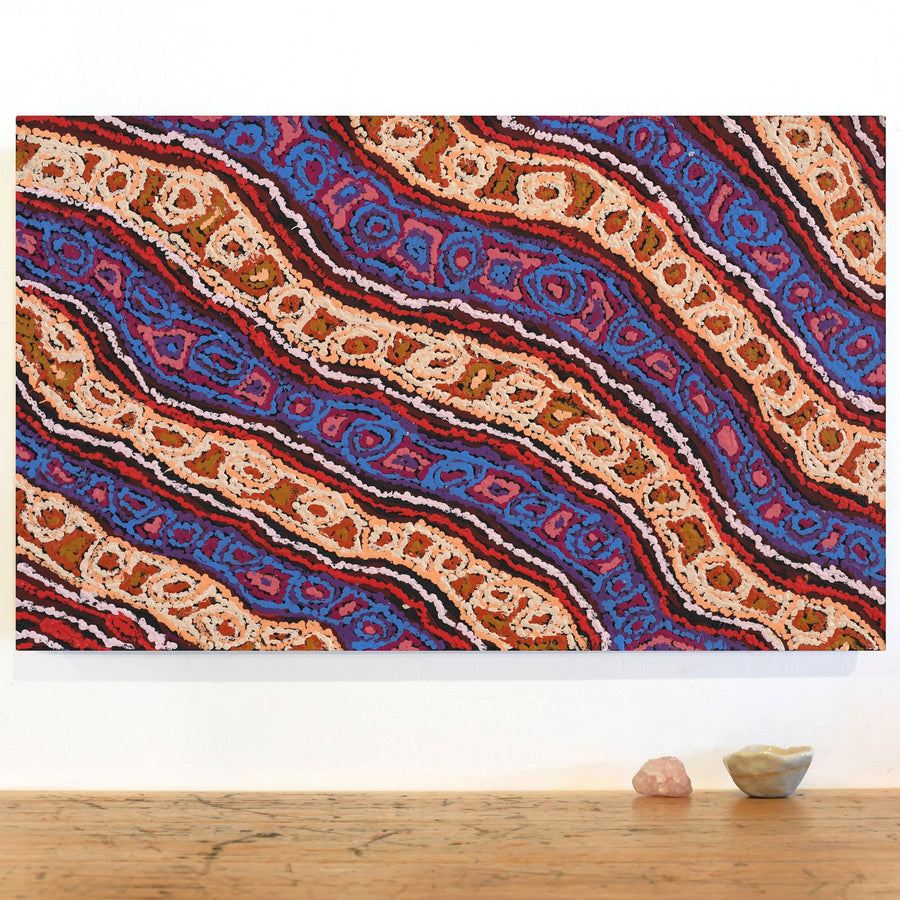 Aboriginal Artwork by Magda Nakamarra Curtis, Lappi Lappi Jukurrpa, 76x46cm