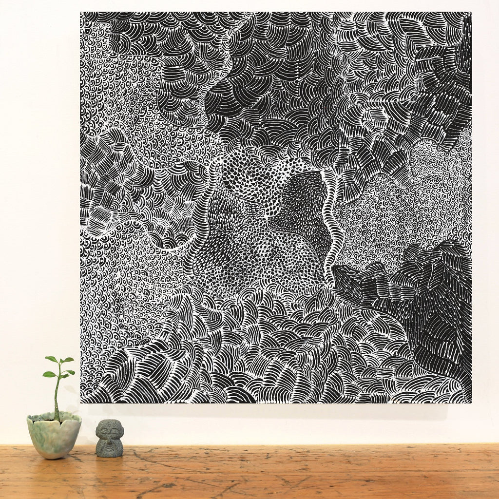 Aboriginal Artwork by Maggie Napangardi Williams, Janmarda Jukurrpa (Bush Onion Dreaming), 61x61cm