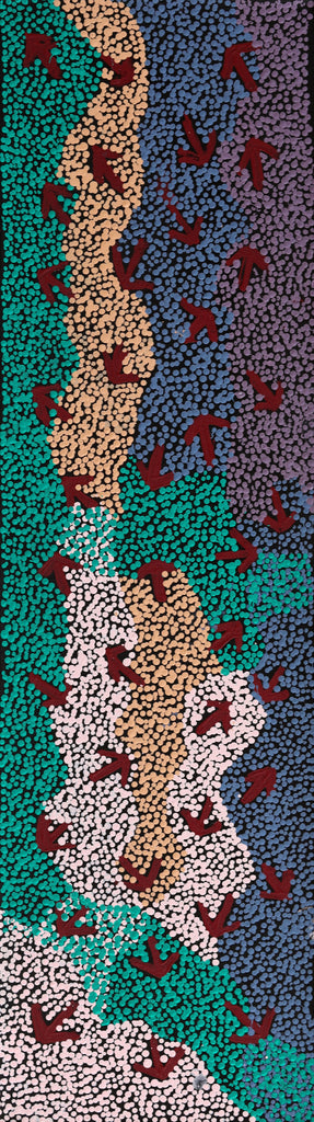 Aboriginal Artwork by Margaret Nangala Gallagher, Yankirri Jukurrpa (Emu Dreaming), 107x30cm