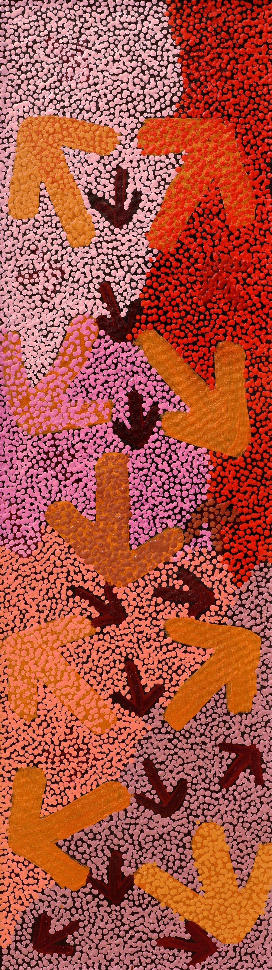 Aboriginal Artwork by Margaret Nangala Gallagher, Yankirri Jukurrpa (Emu Dreaming), 107x30cm