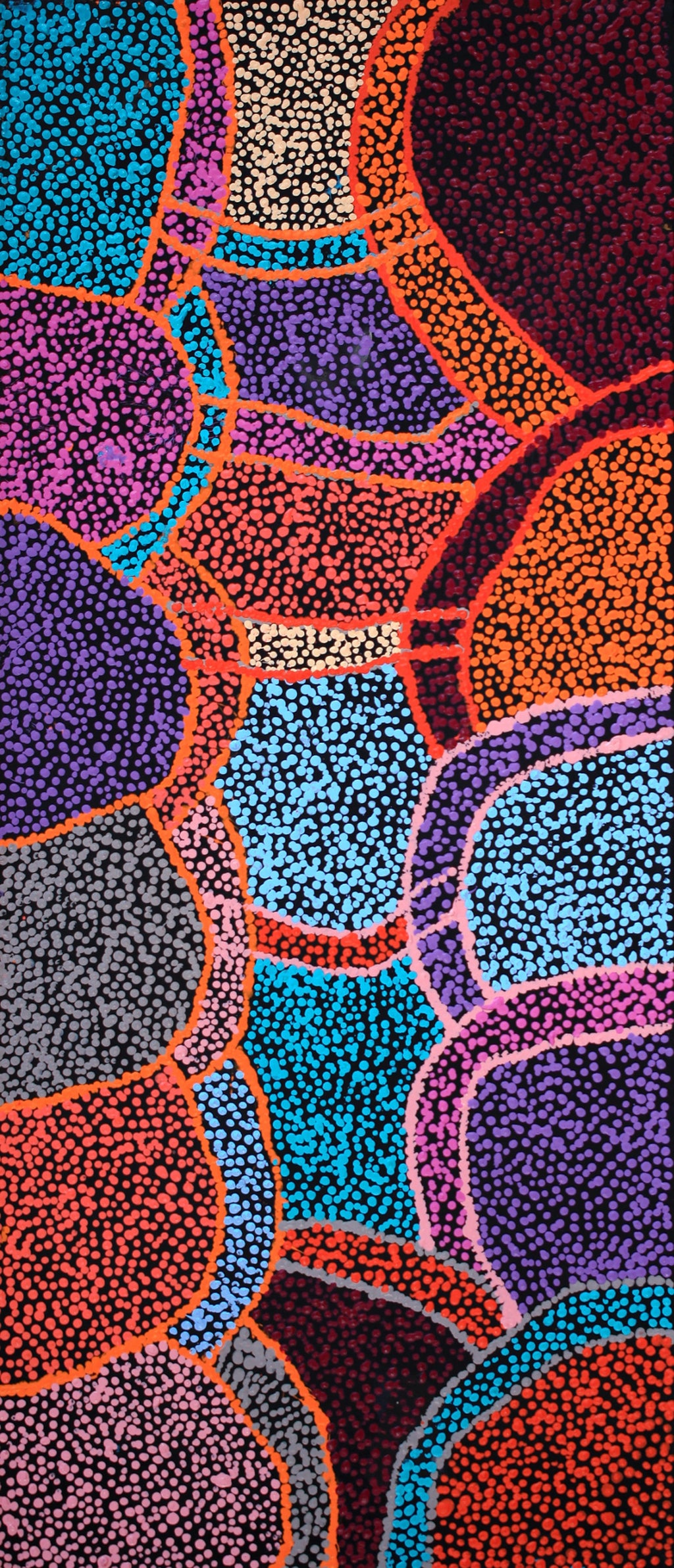 Aboriginal Artwork by Margaret Nangala Gallagher, Yankirri Jukurrpa (Emu Dreaming), 107x46cm