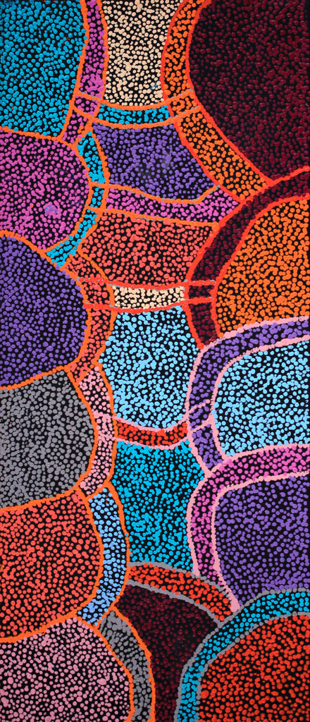 Aboriginal Artwork by Margaret Nangala Gallagher, Yankirri Jukurrpa (Emu Dreaming), 107x46cm