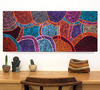 Aboriginal Artwork by Margaret Nangala Gallagher, Yankirri Jukurrpa (Emu Dreaming), 107x46cm