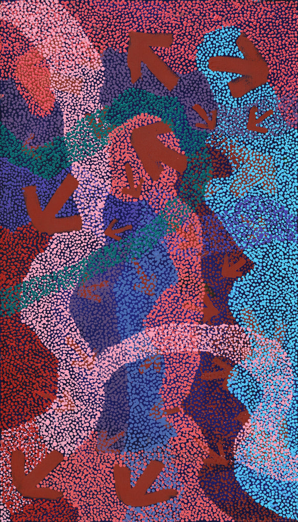 Aboriginal Artwork by Margaret Nangala Gallagher, Yankirri Jukurrpa (Emu Dreaming), 107x61cm