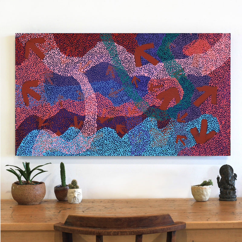 Aboriginal Artwork by Margaret Nangala Gallagher, Yankirri Jukurrpa (Emu Dreaming), 107x61cm