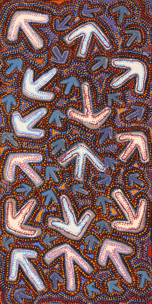 Aboriginal Artwork by Margaret Nangala Gallagher, Yankirri Jukurrpa (Emu Dreaming), 122x61cm