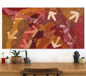 Aboriginal Art by Margaret Nangala Gallagher, Yankirri Jukurrpa (Emu Dreaming), 122x61cm - ART ARK®